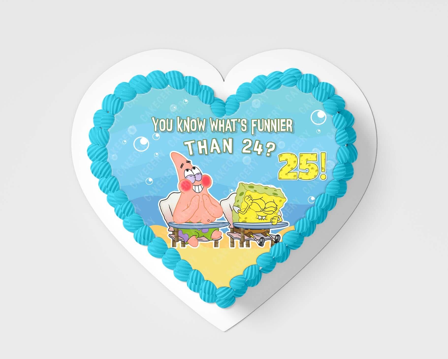 Spongebob Funnier Than 24 25 Heart Shaped – Frosting Sheet - Personalized Edible Cake Topper | Custom Icing Sheet | Birthday Cake Decoration