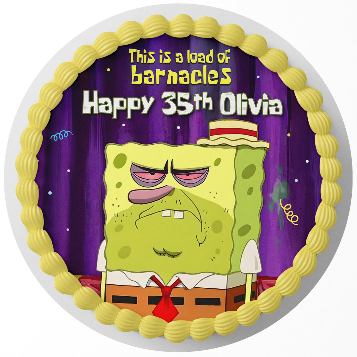 Spongebob This Is A Load Of Barnacles Meme Edible Cake Topper Round Personalized Edible Cake Topper | Custom Icing Sheet | Birthday Cake Decoration