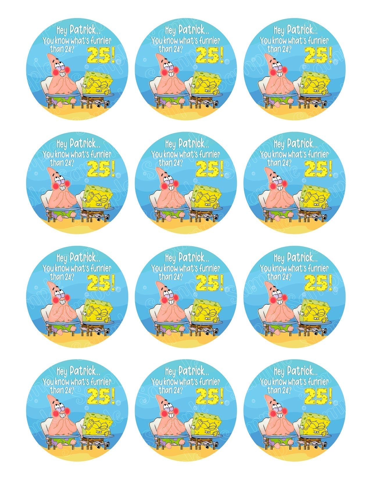 Spongebob Funnier 24 25 Edible Cupcake Toppers – Round Icing Sheet B - Edible Cake Topper | Icing Sheet | Birthday Cake Decoration
