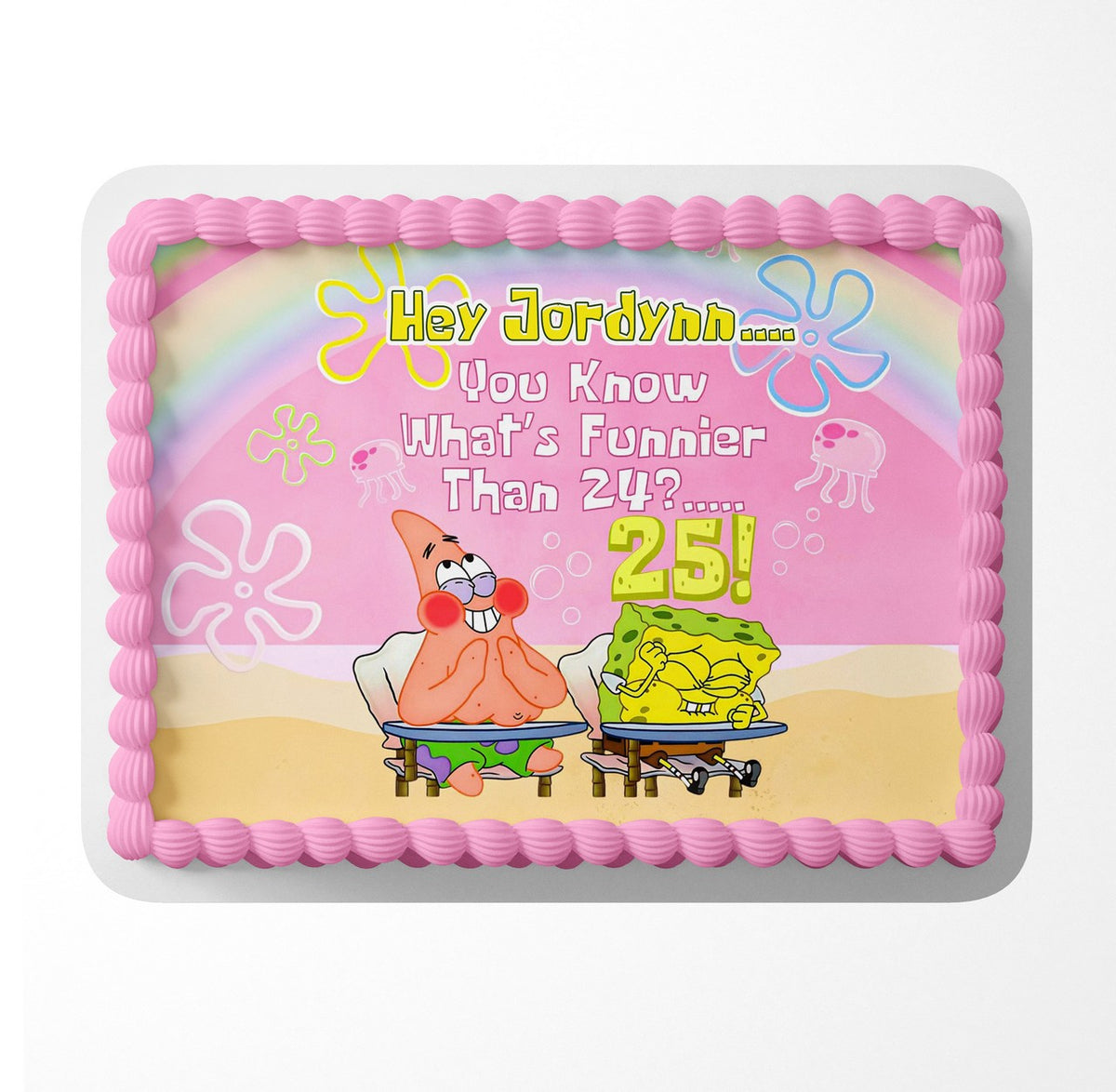 Funny Sea Sponge Cartoon Pink Meme Edible Cake Topper