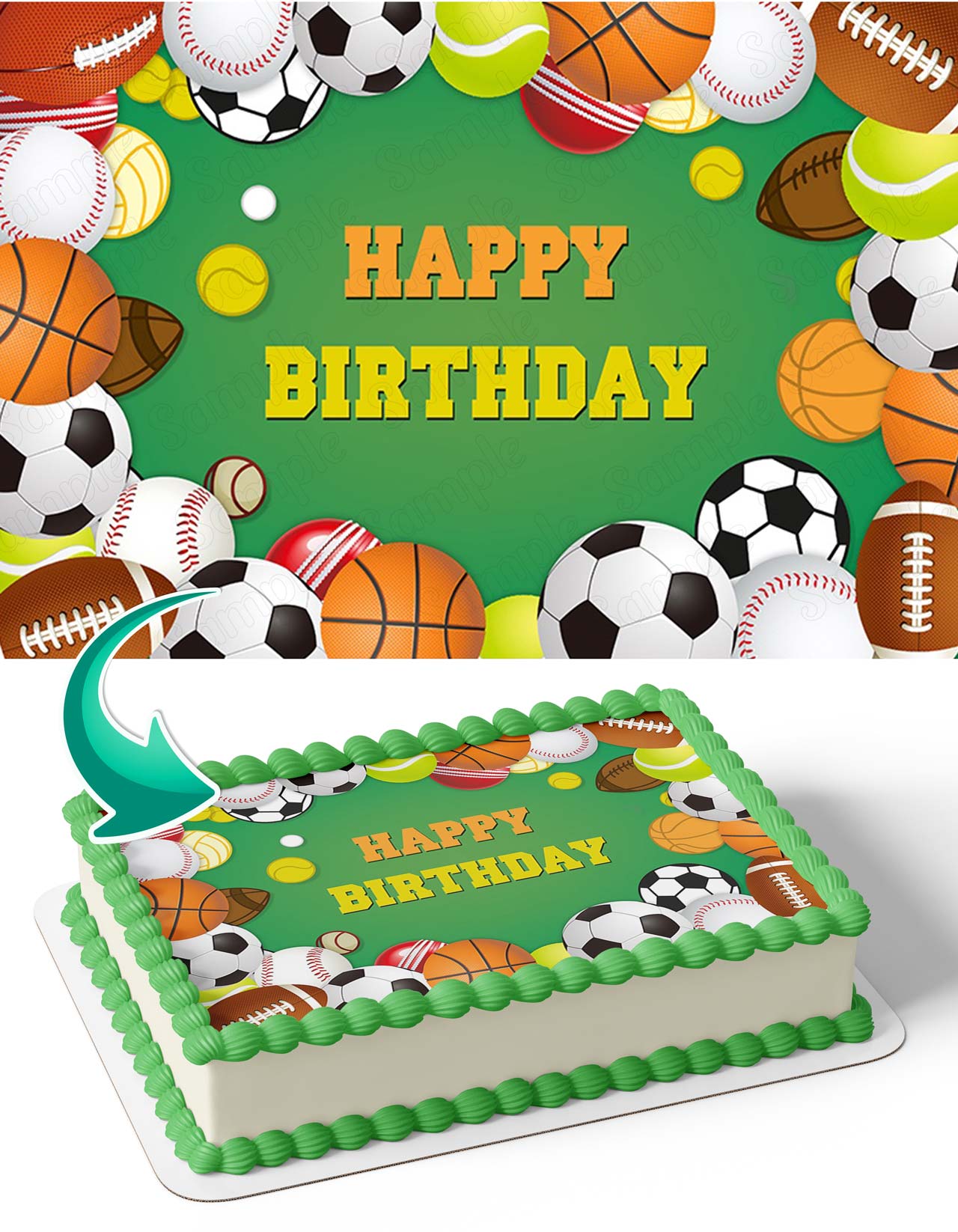 Sports Baseball Football Basketball Fan Edible Cake Topper