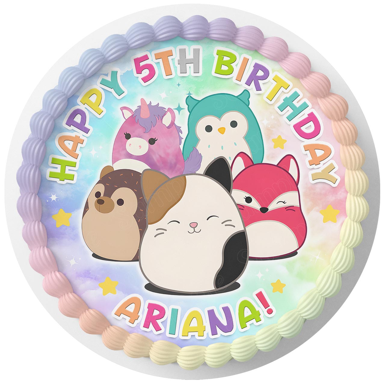 Squishmallow Round – Icing Sheet Birthday - Personalized Edible Cake Topper | Custom Icing Sheet | Birthday Cake Decoration | Photo Cake Image