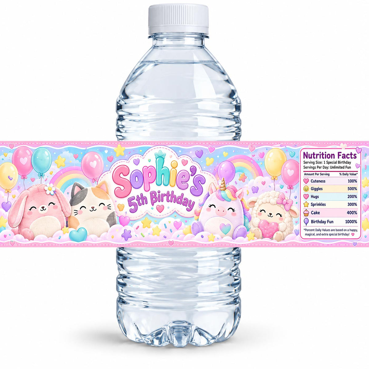 Custom Squishmallows Water Bottle Label Sticker Birthday Decor Self Stick Wrapper
