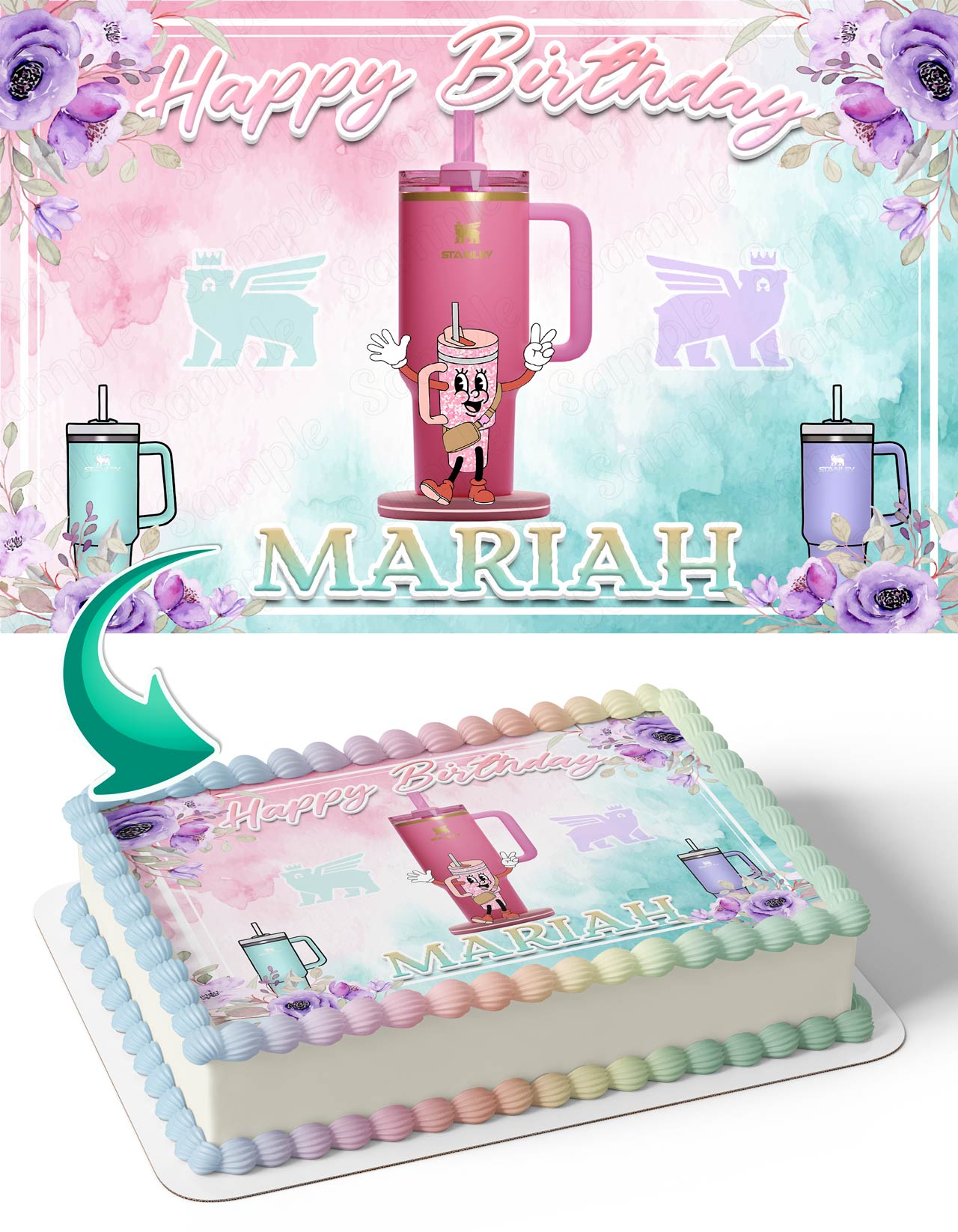Stanley Cup Tumbler Girls Edible Cake Topper