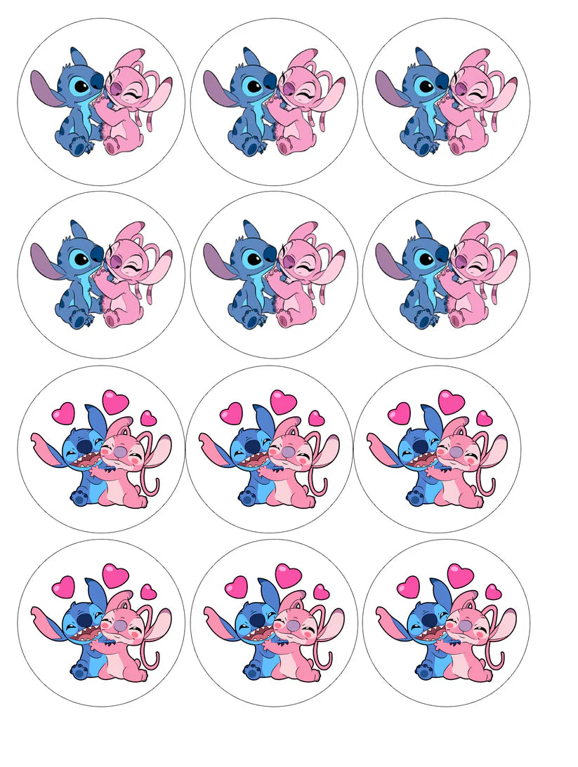 Stitch and Angel Edible Cupcake Toppers Icing Sheet or Wafer Paper