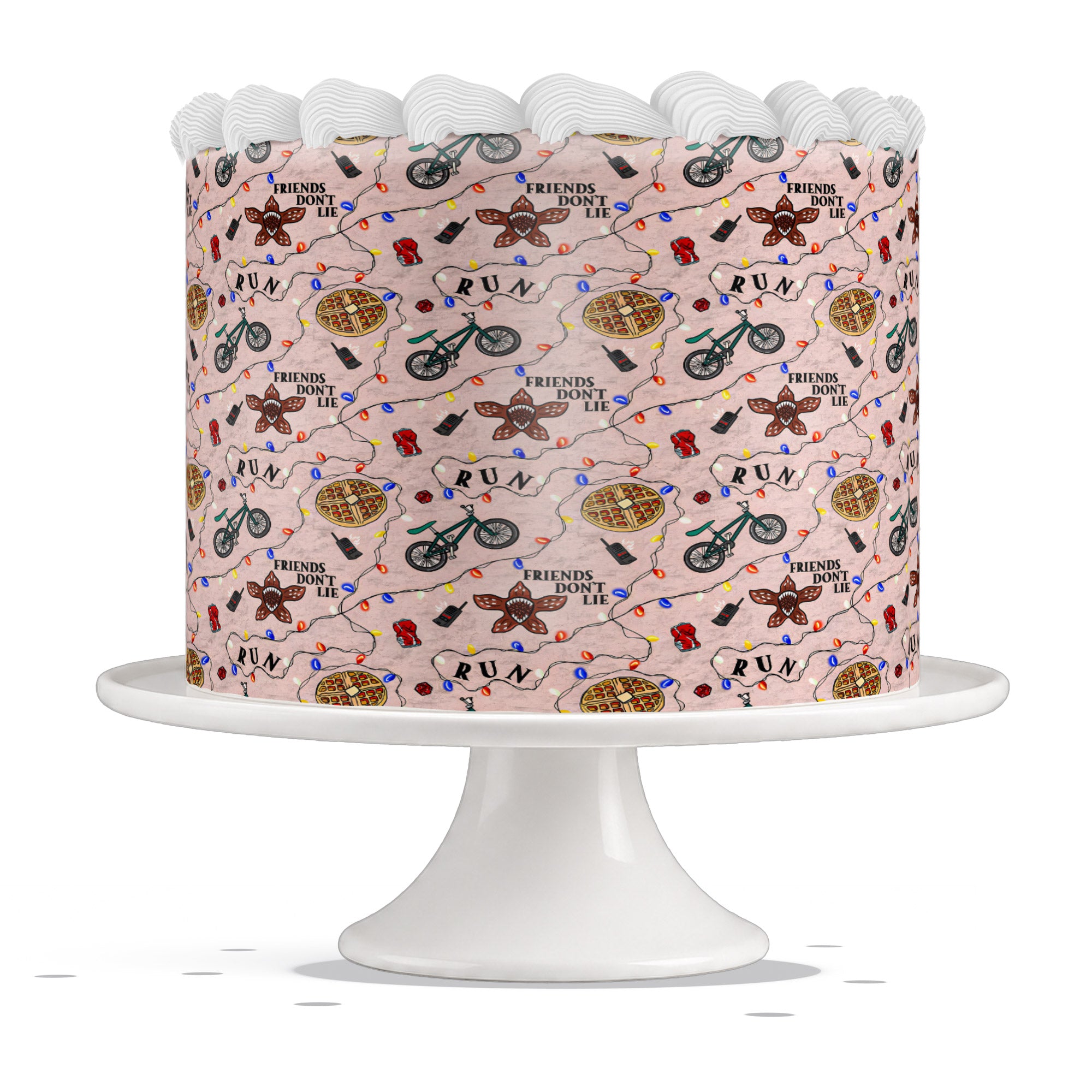 Stranger Things Pink Friends Dont Lie Edible Cake Wrap Strip – Ic - Edible Cake Topper | Icing Sheet | Birthday Cake Decoration