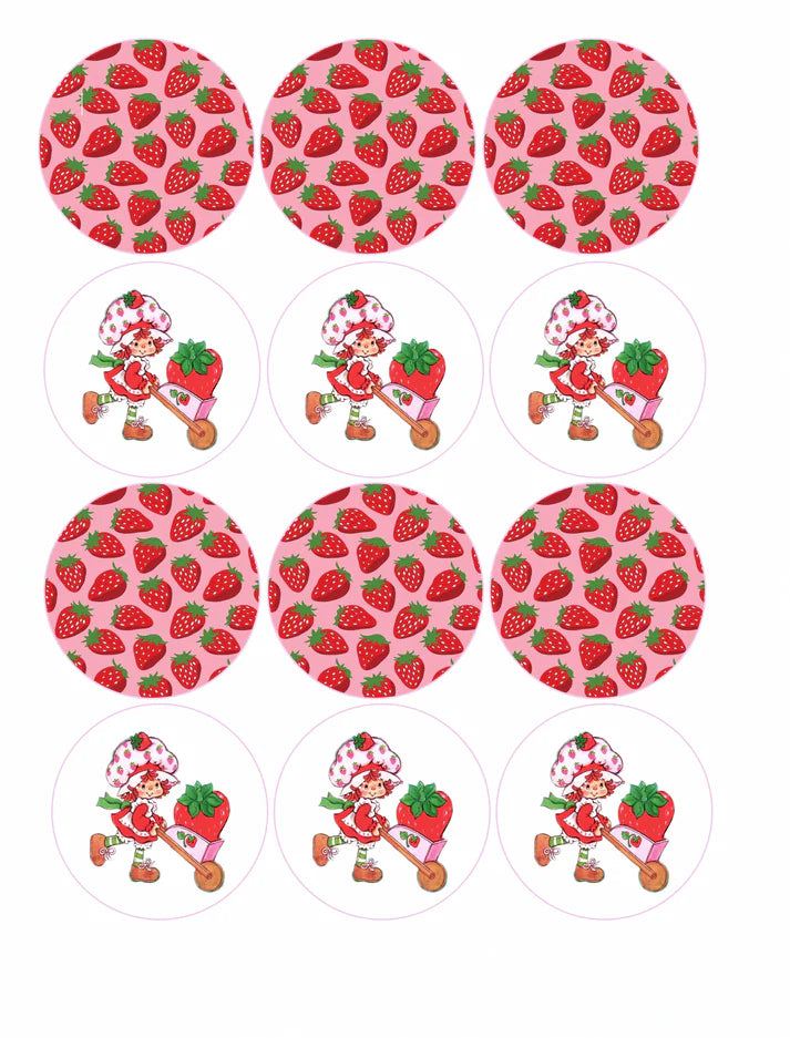 Strawberry Shortcake Edible Cupcake Toppers Icing Sheet or Wafer Paper