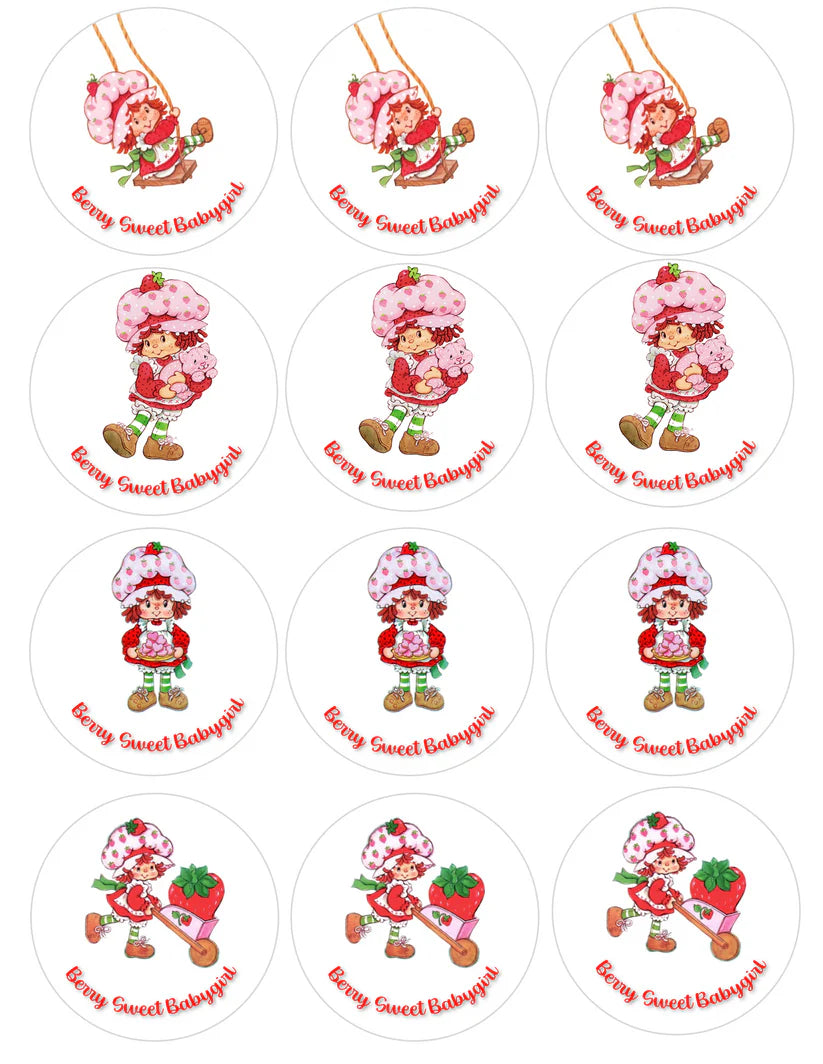 Strawberry Shortcake Berry Sweet Baby Shower Duplicate Edible Cupcake Toppers Icing Sheet or Wafer Paper