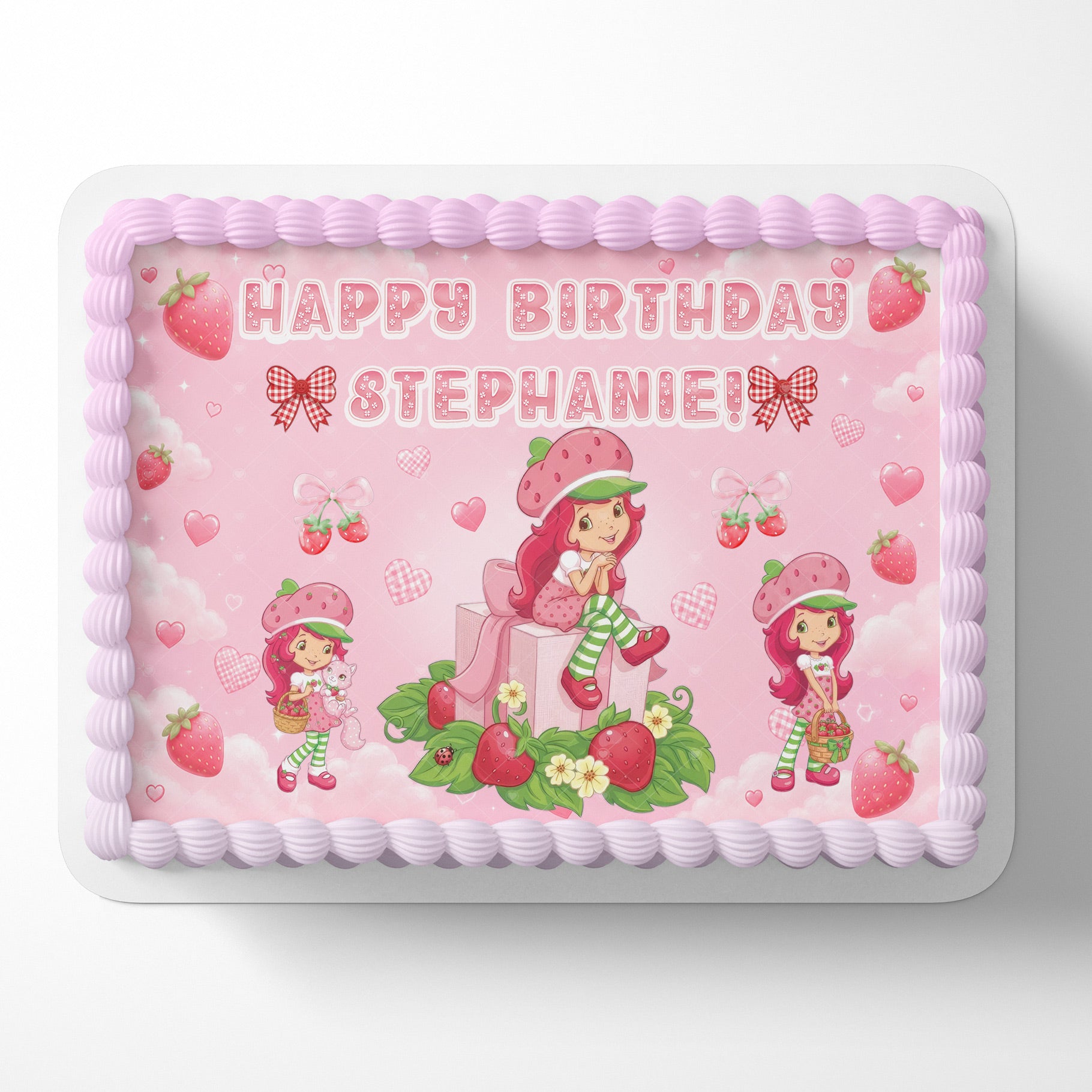 Strawberry Shortcake Birthday Cake Topper Edible Image | Name | R - Personalized Edible Cake Topper | Custom Icing Sheet | Birthday Cake Decoration
