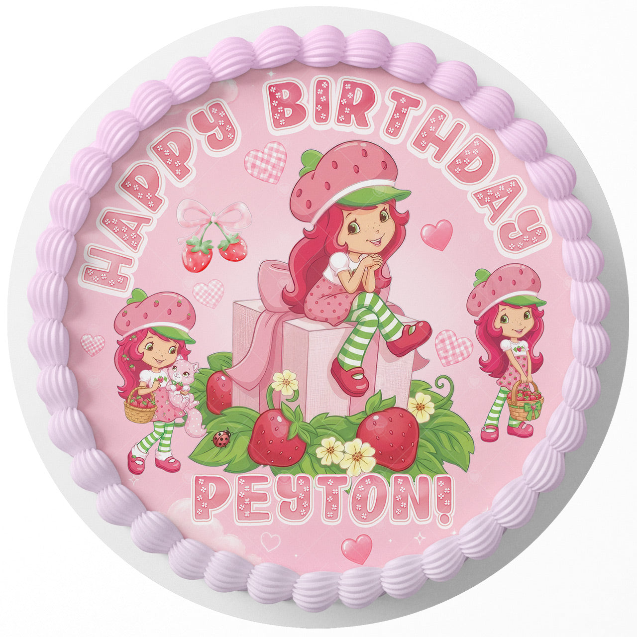 Strawberry Shortcake Birthday Cake Topper Edible Image | Name | R - Personalized Edible Cake Topper | Custom Icing Sheet | Birthday Cake Decoration