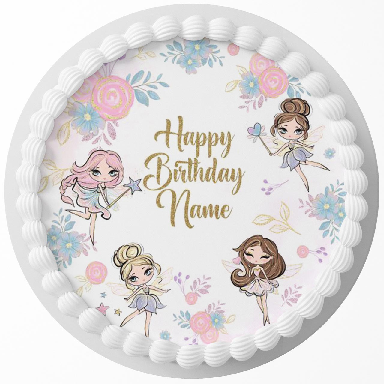 Stylish Fairies Princess Girls Round – Icing Sheet Birthday - Personalized Edible Cake Topper | Custom Icing Sheet | Birthday Cake Decoration
