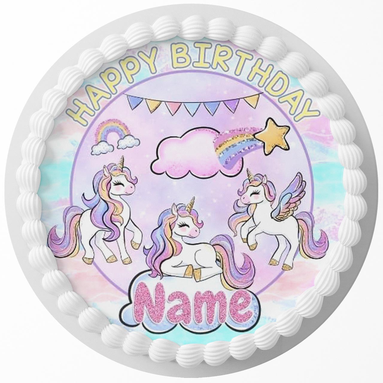 Stylish Rainbow Unicorn Round – Icing Sheet Birthday - Personalized Edible Cake Topper | Custom Icing Sheet | Birthday Cake Decoration