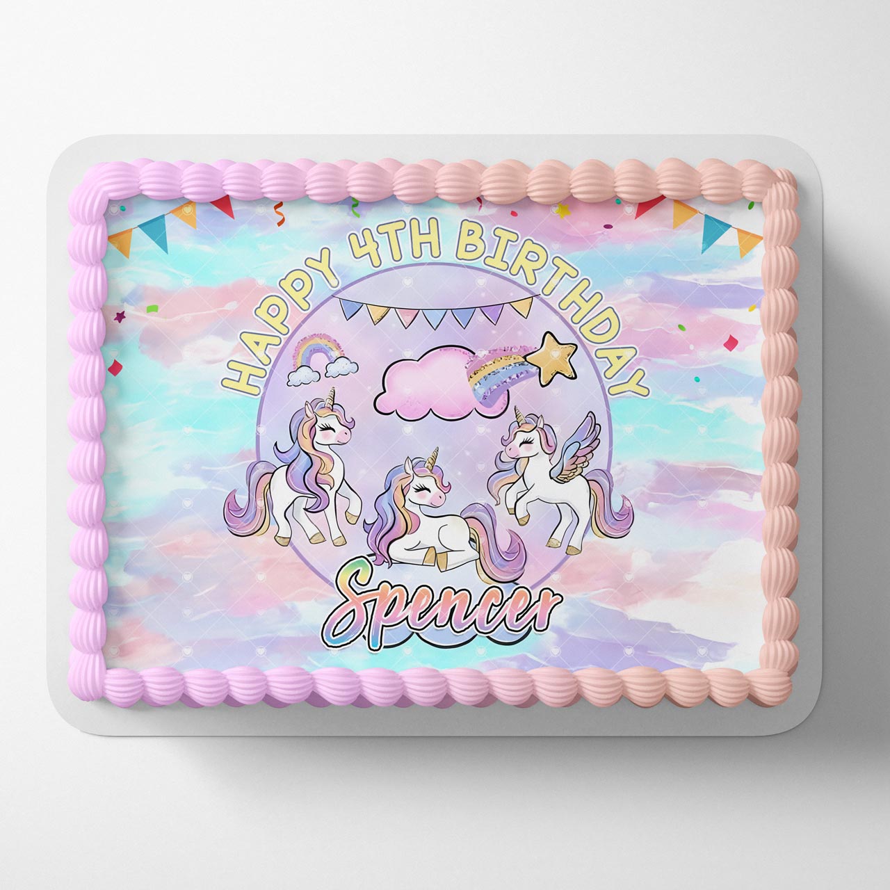Stylish Rainbow Unicorn Purple Clouds Edible Cake Topper