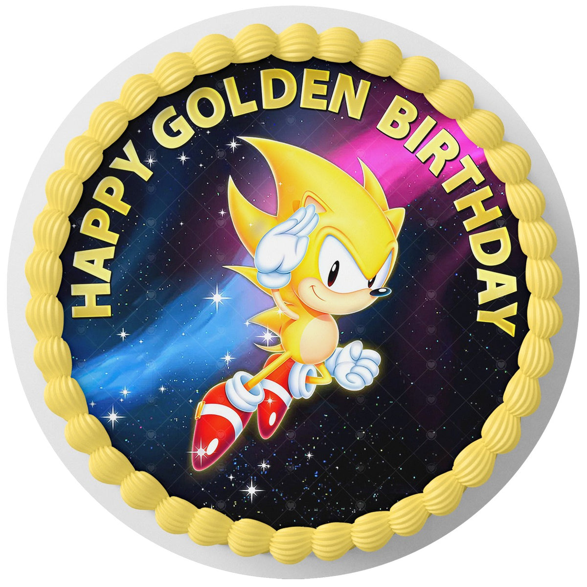 Super Sonik Gold Mode Edible Cake Topper Round Personalized Edible Cake Topper | Custom Icing Sheet | Birthday Cake Decoration
