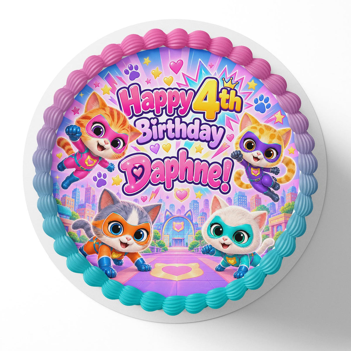Super Kitties Edible Cake Topper | Birthday Cake Decoration | Photo Cake Image | Custom Edible Cake Topper