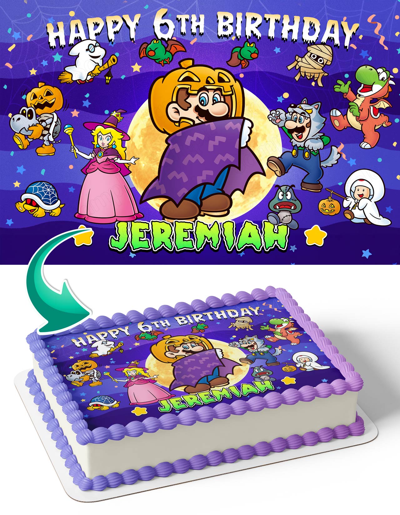 Super Brother Maro Bros Halloween Edible Cake Topper