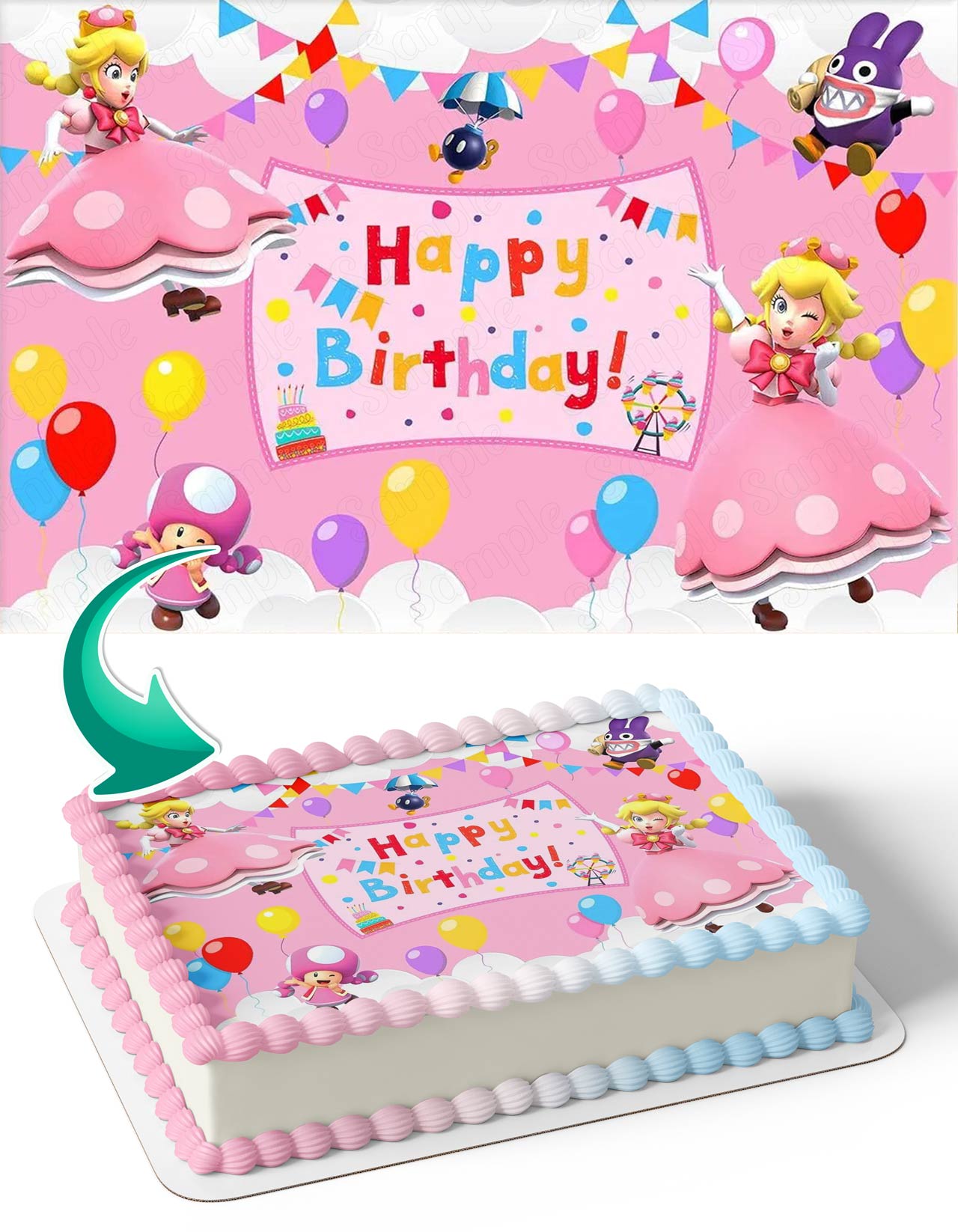 Super Brother Maro Princess Peach Pink SMP Edible Cake Topper