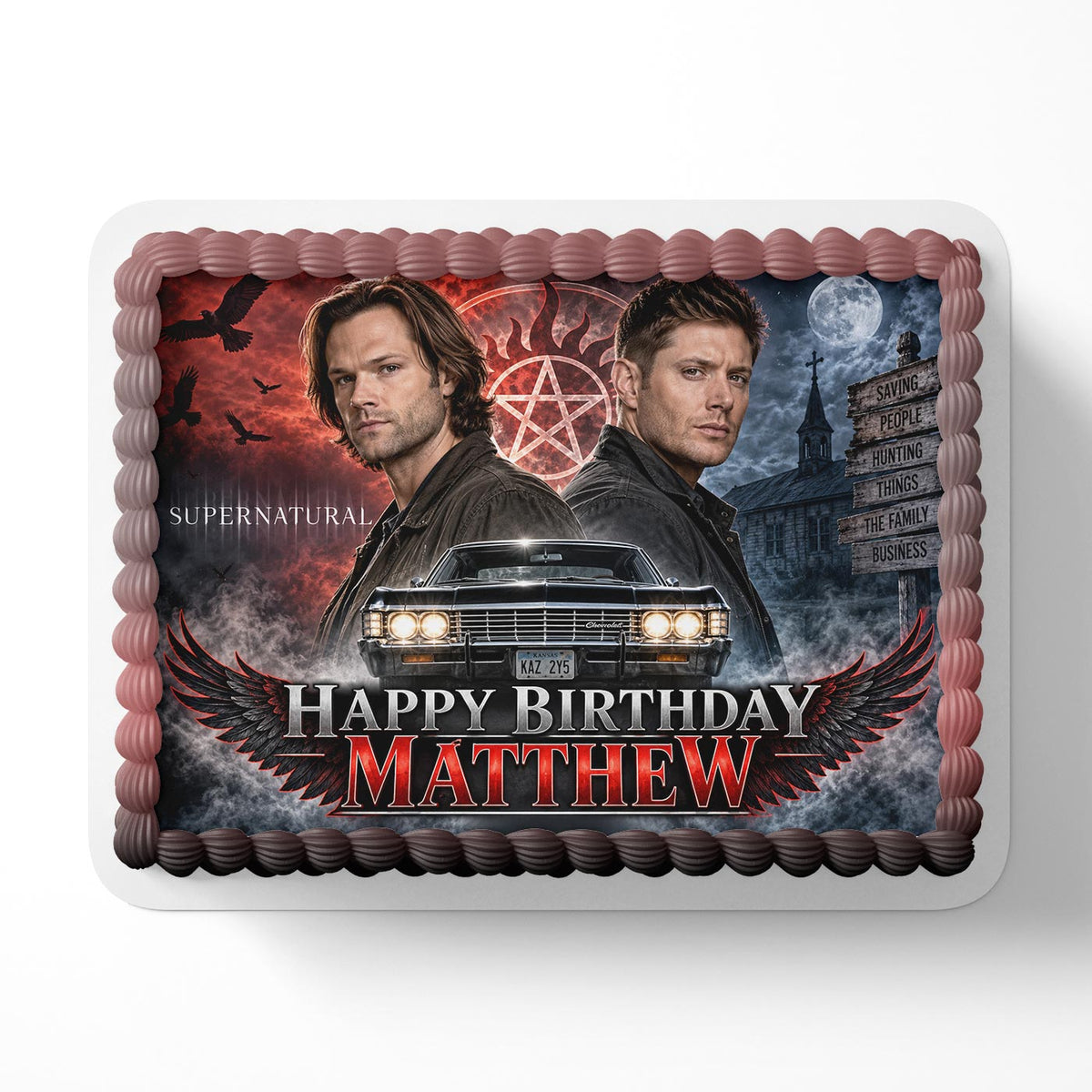 Supernatural Dean Sam Winchester Edible Cake Topper | Birthday Cake Decoration | Photo Cake Image