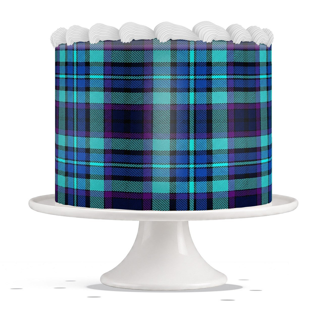 Teal and Navy Plaid edible cake wrap strip icing sheet