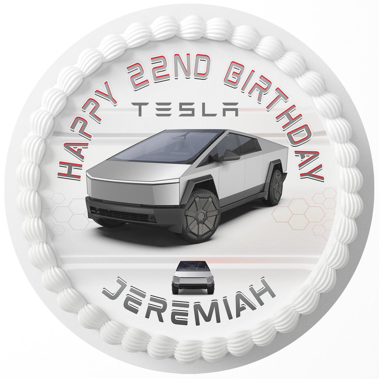 Tesla Cybertruck Round – Icing Sheet Birthday - Personalized Edible Cake Topper | Custom Icing Sheet | Birthday Cake Decoration | Photo Cake Image