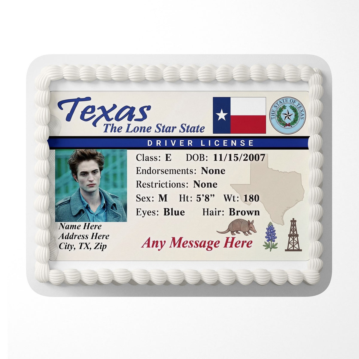 Texas Driver License Edible Cake Topper – Custom Photo Birthday Icing Sheet