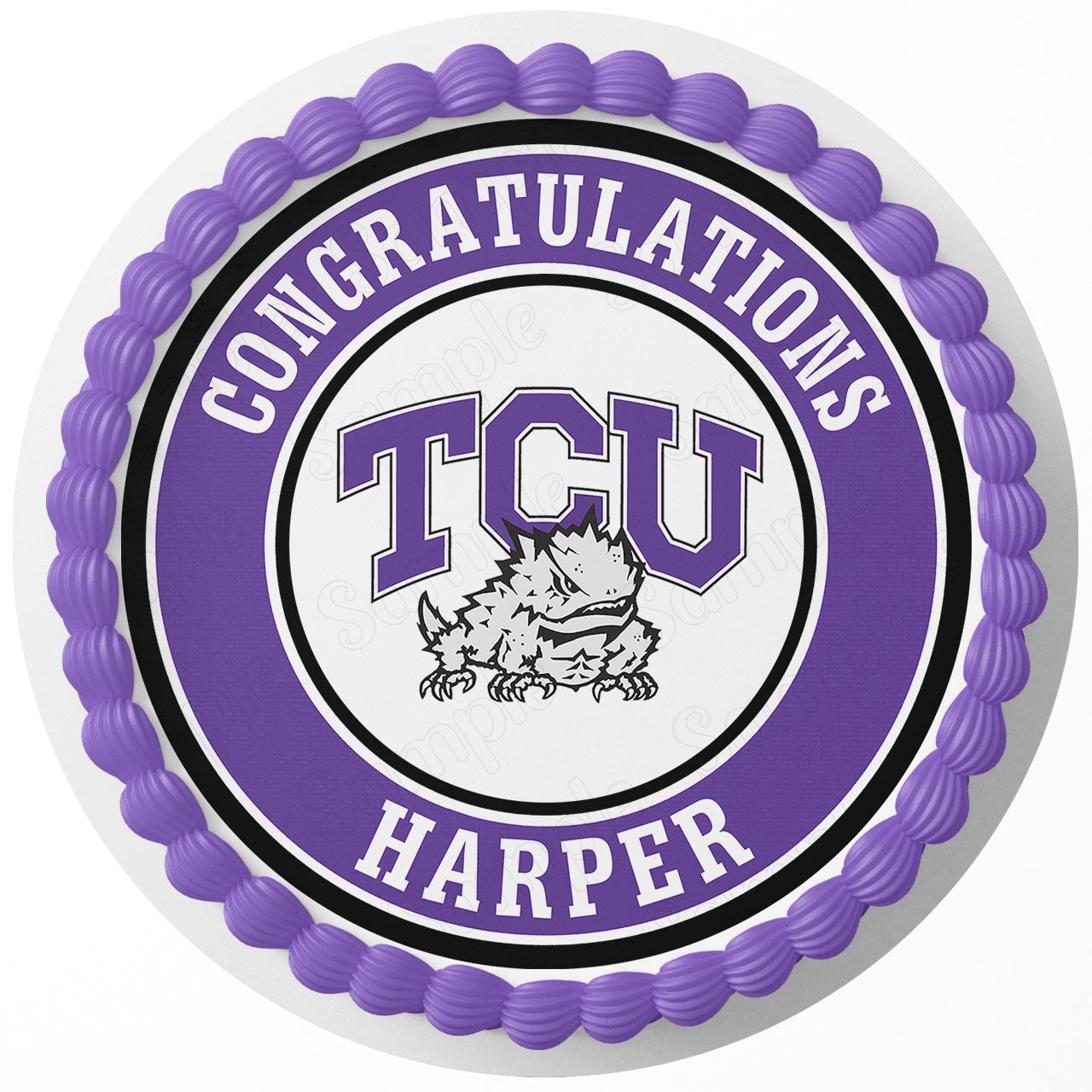 Texas Christian University TCU Horned Frogs Round – Icing Sheet B - Personalized Edible Cake Topper | Custom Icing Sheet | Birthday Cake Decoration