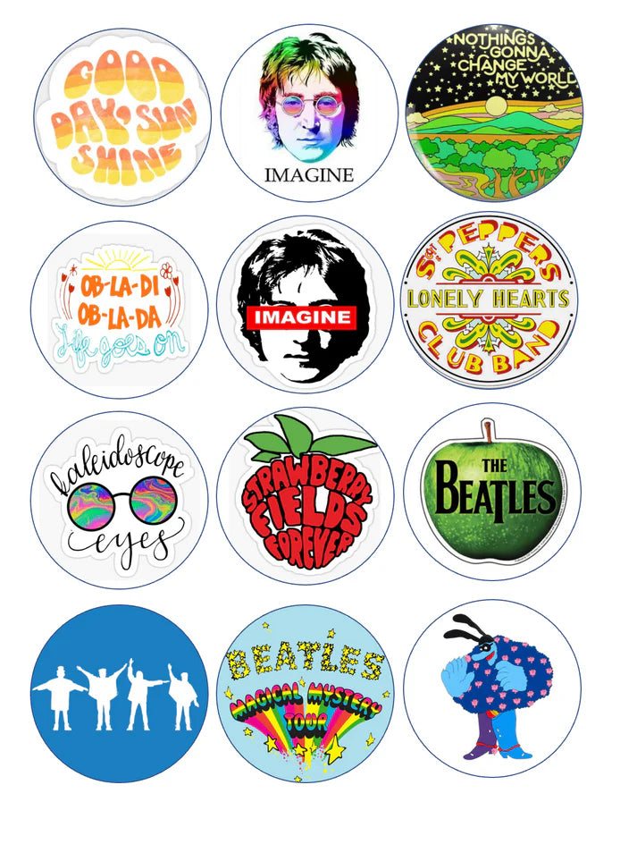 The Beatles Songs and Icons Mix Edible Cupcake Toppers Icing Sheet or Wafer Paper
