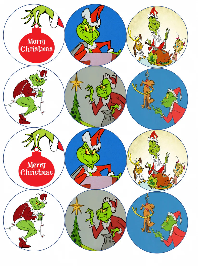 The Grinch Edible Cupcake Toppers Icing Sheet or Wafer Paper