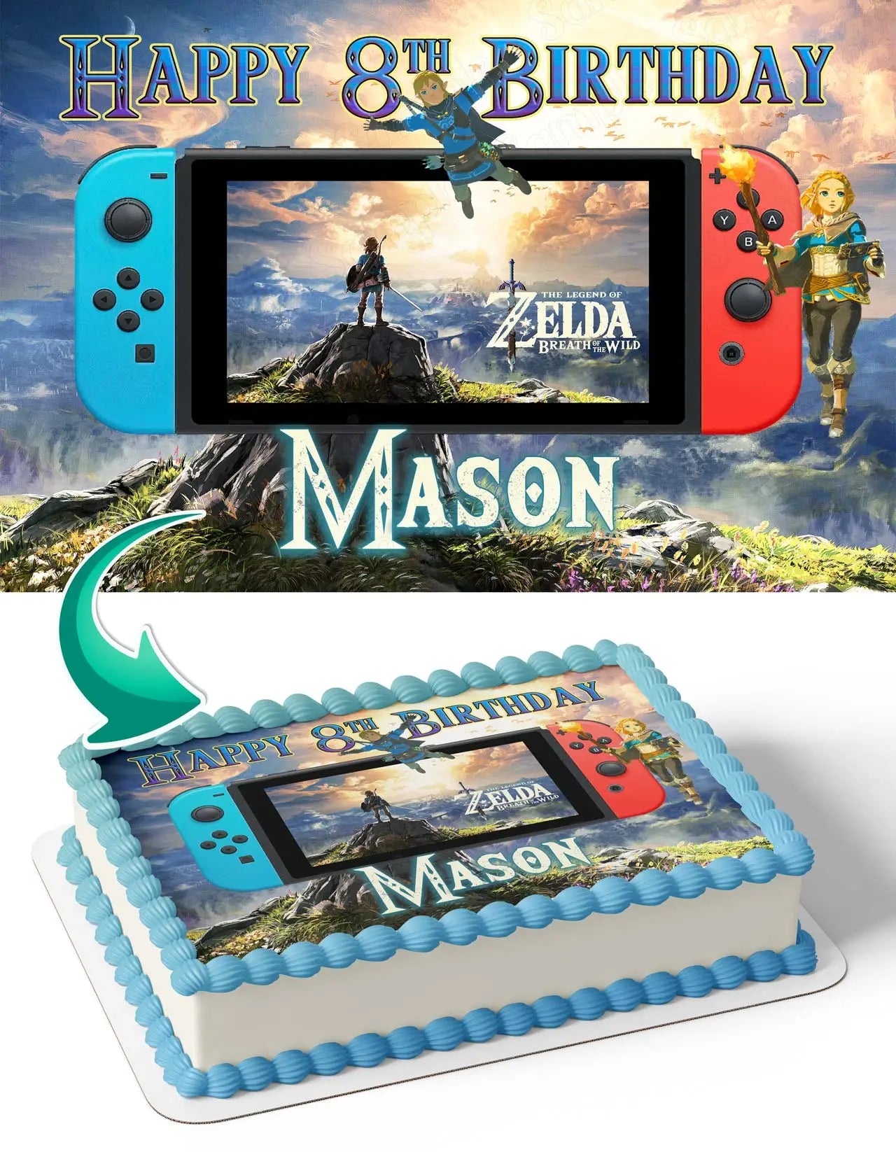 The Legend of Zelda Breath of the Wild Gaming Switch Edible Cake Topper