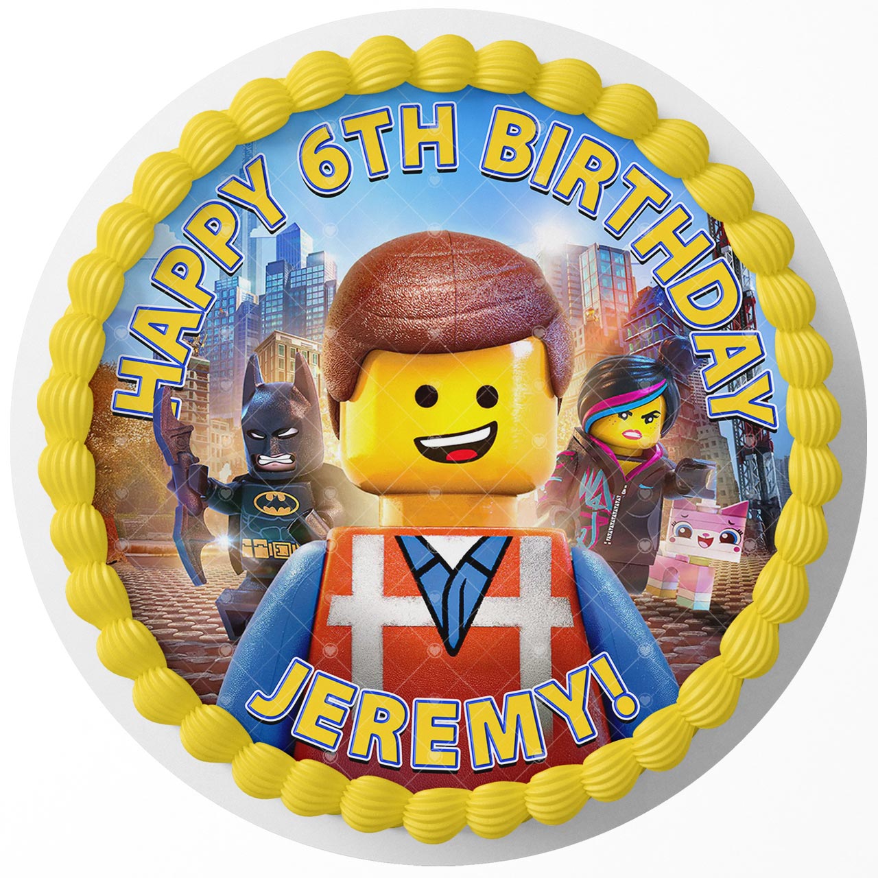 The Lego Movie Round – Icing Sheet Birthday - Personalized Edible Cake Topper | Custom Icing Sheet | Birthday Cake Decoration | Photo Cake Image