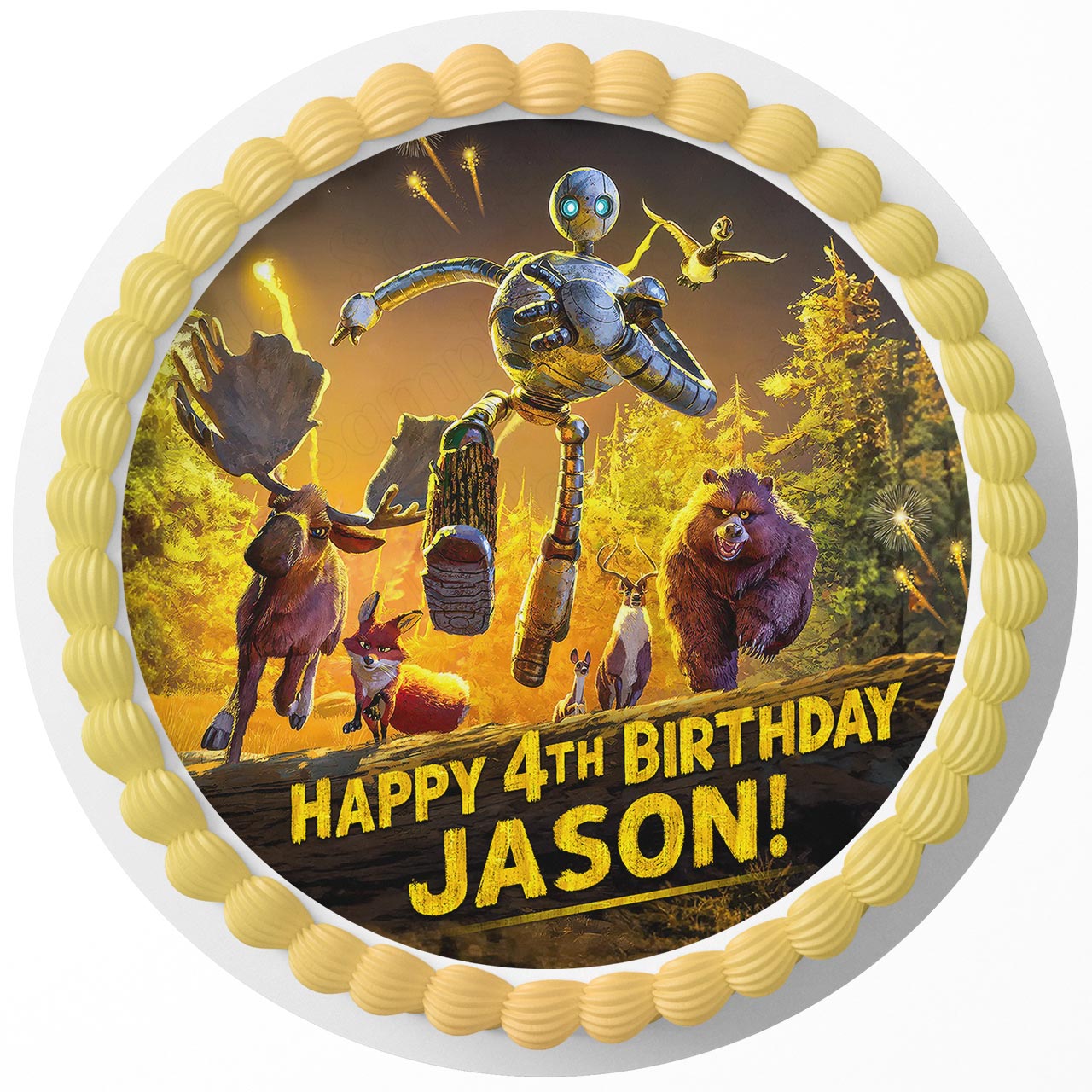 The Wild Robot Themed Round – Icing Sheet Birthday - Personalized Edible Cake Topper | Custom Icing Sheet | Birthday Cake Decoration