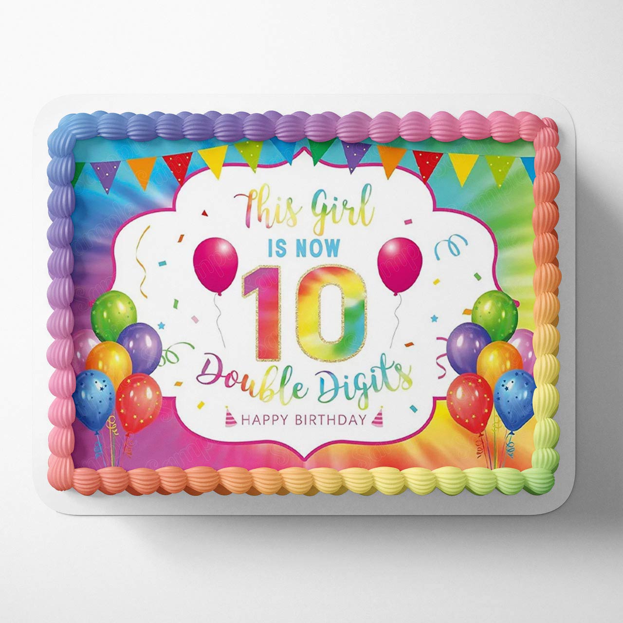 This Girl is Now Double Digits Girls Rainbow Color Edible Cake Topper
