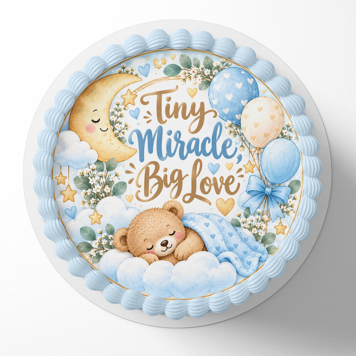 Tiny Miracle, Big Love | Baby Shower Edible Cake Topper | Birthday Cake Decoration | Photo Cake Image | Custom Edible Cake Topper
