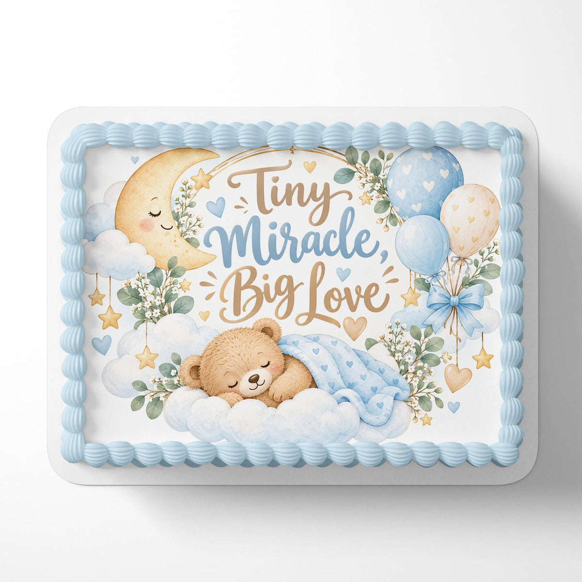 Tiny Miracle, Big Love | Baby Shower Edible Cake Topper | Birthday Cake Decoration | Photo Cake Image | Custom Edible Cake Topper