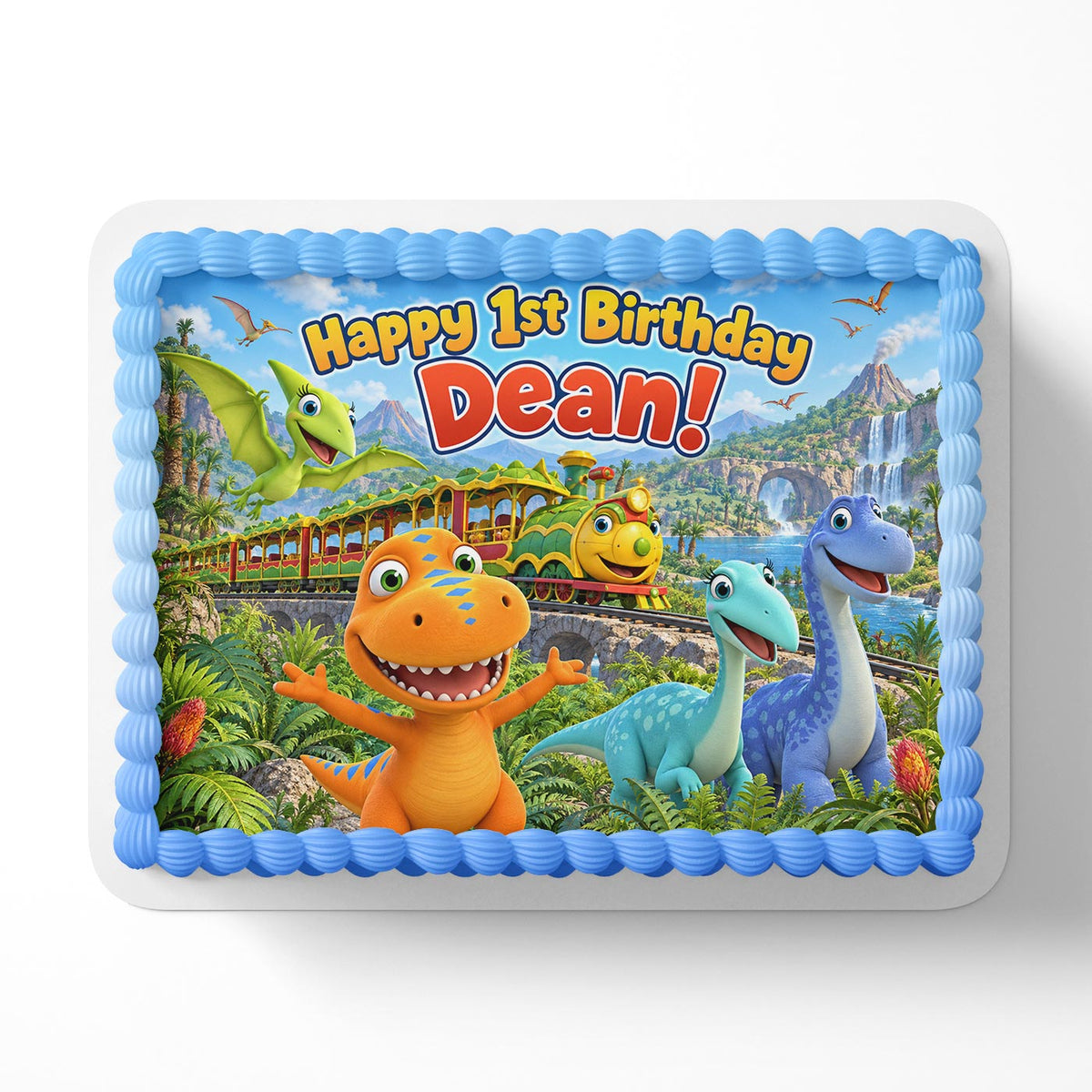 Dinosaur Train Kids Toddlers Edible Cake Topper | Birthday Cake Decoration | Photo Cake Image | Custom Edible Cake Topper