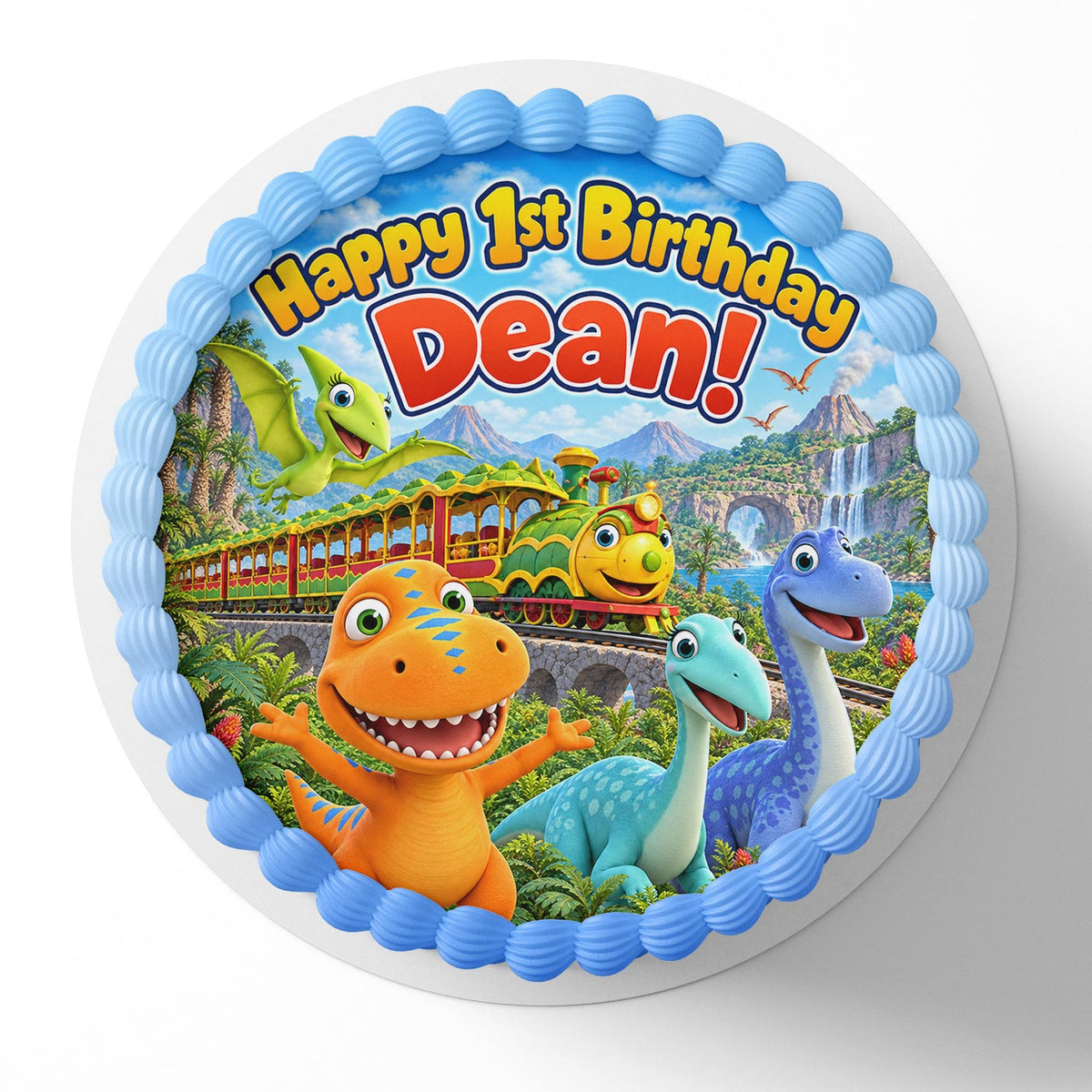 Dinosaur Train Kids Toddlers Edible Cake Topper | Birthday Cake Decoration | Photo Cake Image | Custom Edible Cake Topper