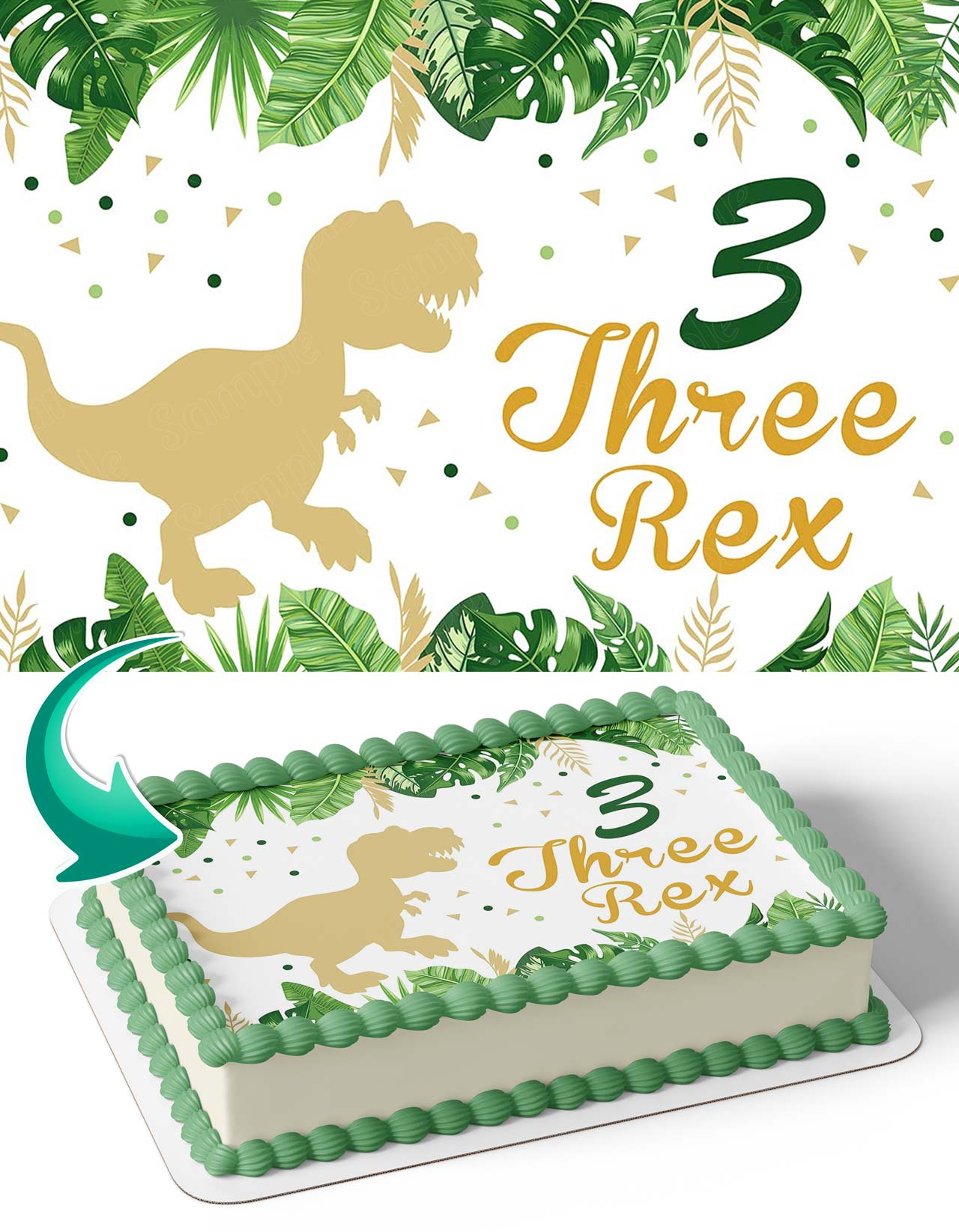 Trex Three Rex 3rd Birthday Edible Cake Topper