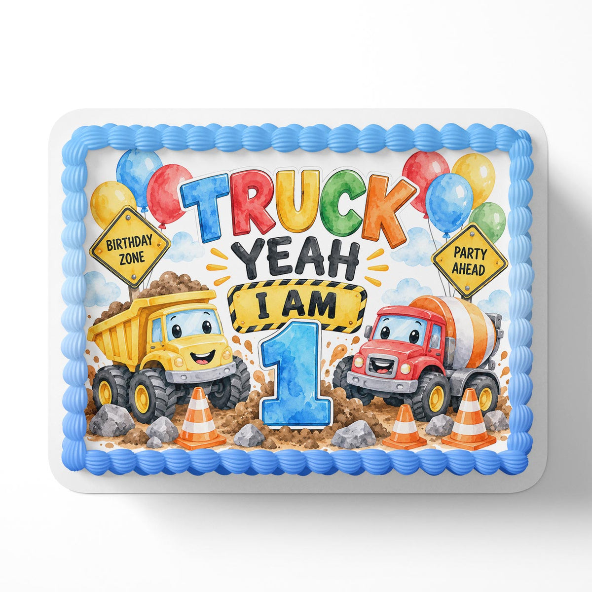 Truck Yeah I Am 1 Cake Topper, Construction Truck 1st Birthday Edible Cake Image, Boy 1st Birthday Cake Decoration