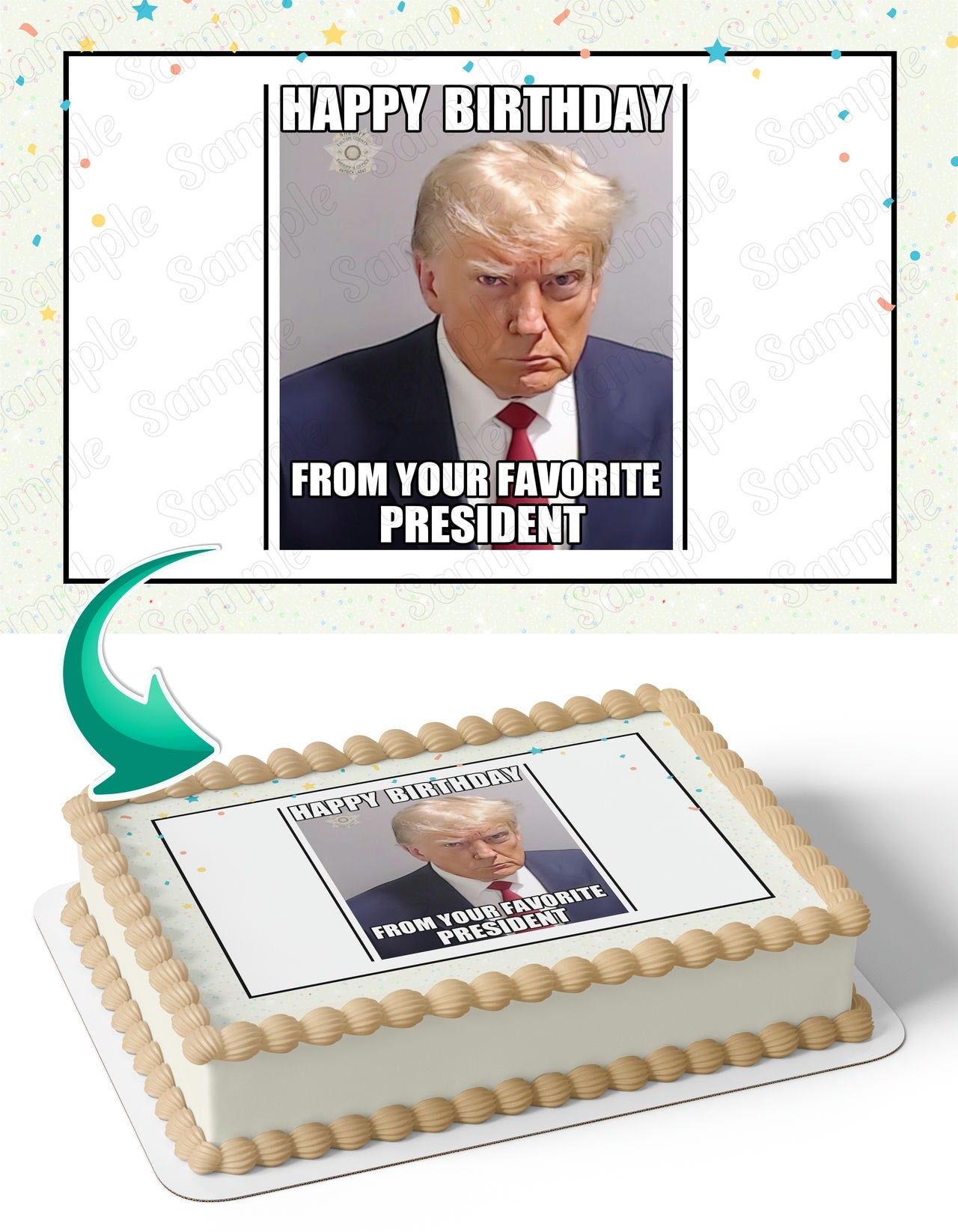 Trump Mug Shot Meme Edible Cake Topper