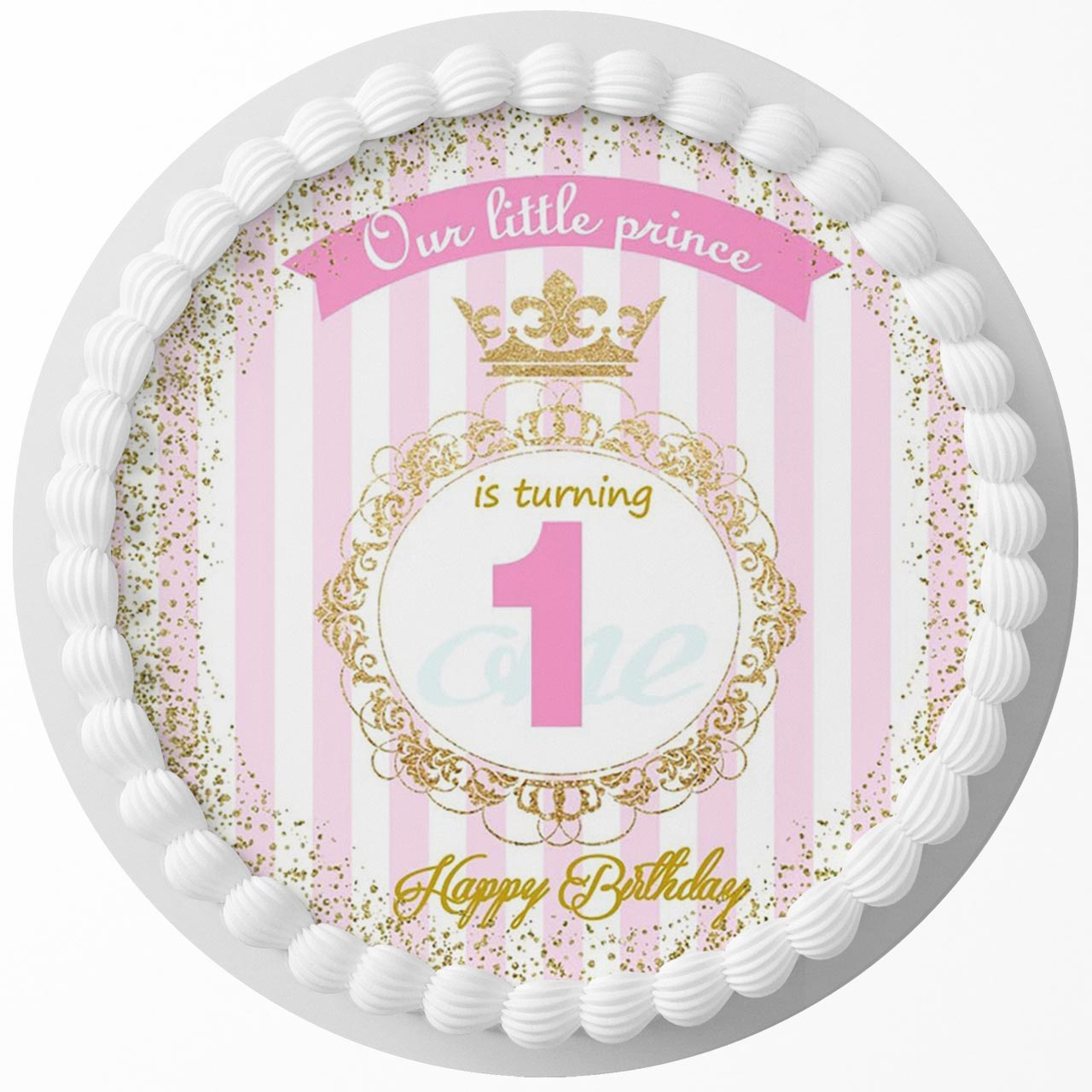 Turning One Prince Kids Pink Round – Icing Sheet Birthday - Personalized Edible Cake Topper | Custom Icing Sheet | Birthday Cake Decoration