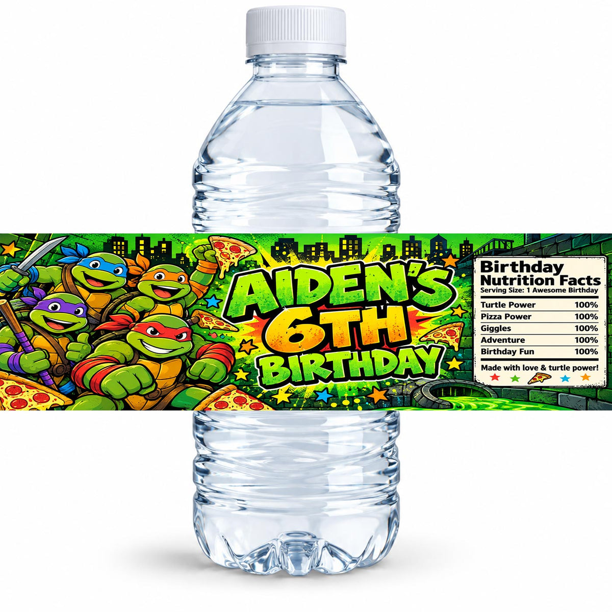 Custom Ninja Turtles Water Bottle Label Sticker Birthday Decor Self Stick Wrapper