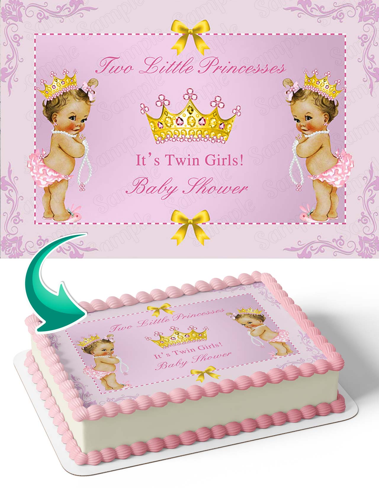 Two Little Princesses Its Twins Girls Baby Shower TGB Edible Cake Topper