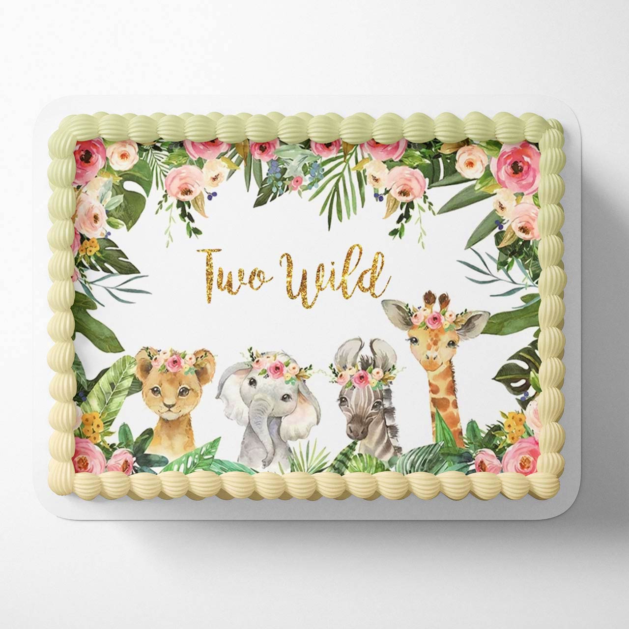 Two Wild Girls Jungle Safari Animals 2nd Birthday TWL Edible Cake Topper