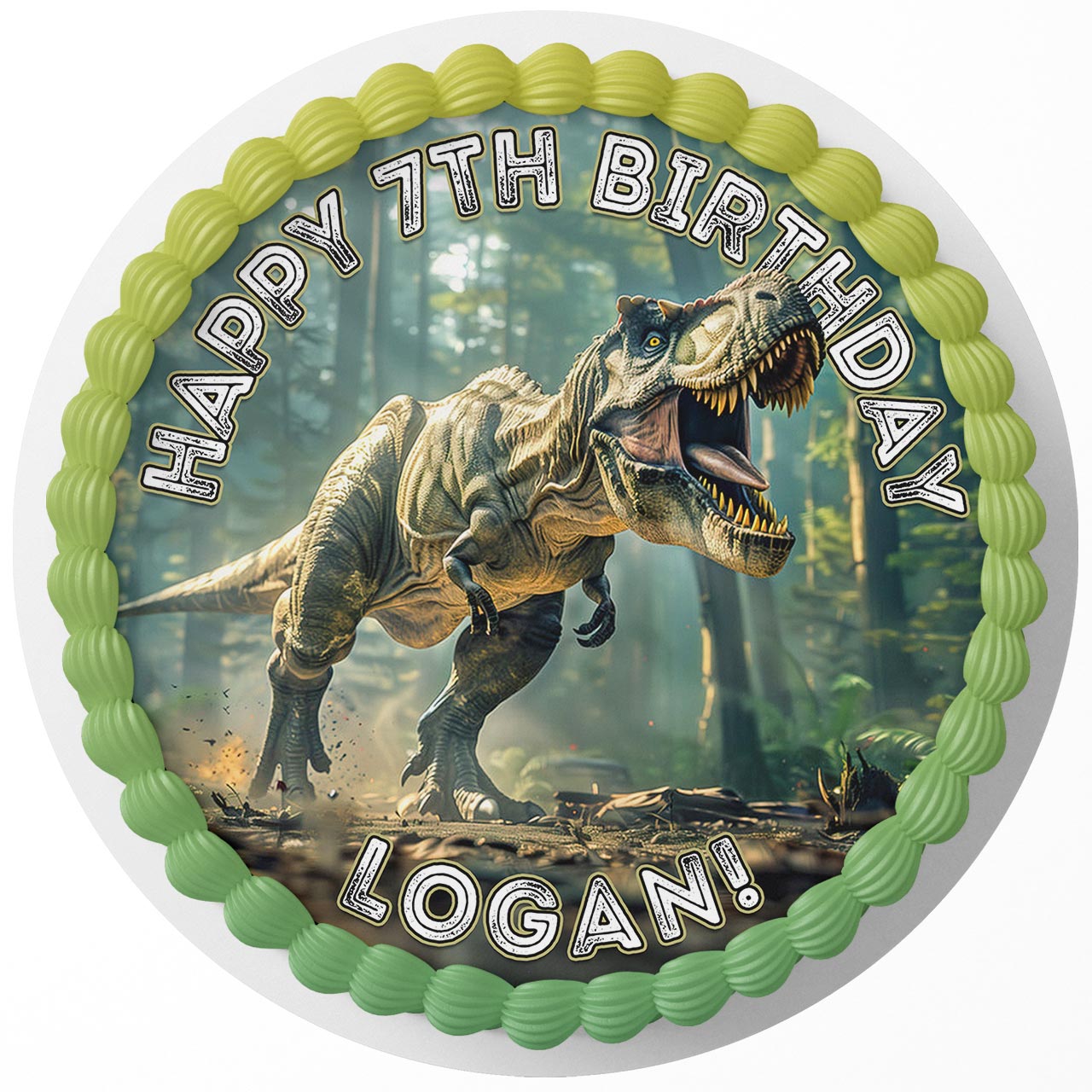 Tyrannosaurus T-Rex Dinosaur Prehistoric Planet Round – Icing She - Personalized Edible Cake Topper | Custom Icing Sheet | Birthday Cake Decoration