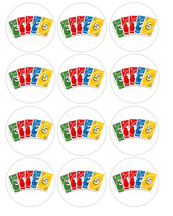 UNO Cards Edible Cupcake Toppers Icing Sheet or Wafer Paper
