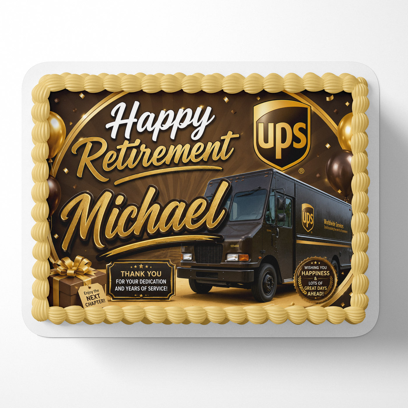 UPS Happy Retirement Edible Cake Image - Edible Cake Topper Birthday Cake Decoration