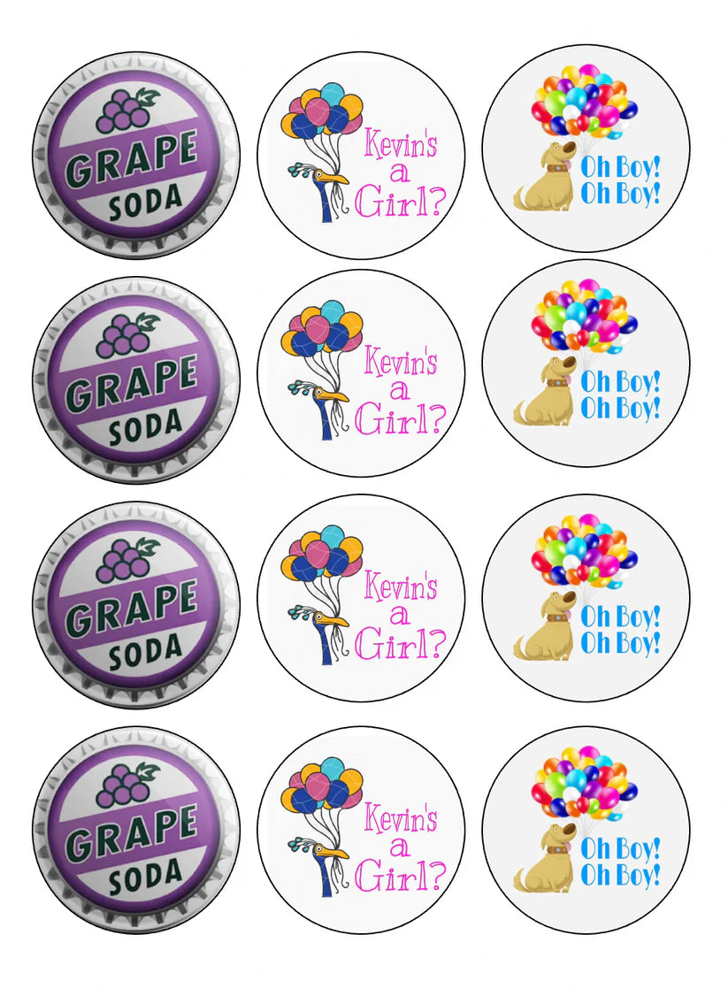 UP Movie Gender Reveal Edible Cupcake Toppers Icing Sheet or Wafer Paper