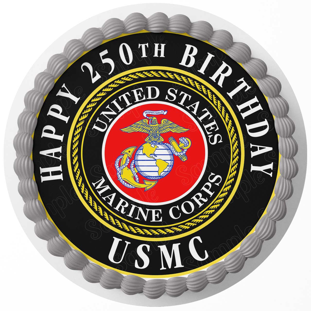 USMC Emblem United States Marine Corps Seal 250 Round – Icing She - Personalized Edible Cake Topper | Custom Icing Sheet | Birthday Cake Decoration