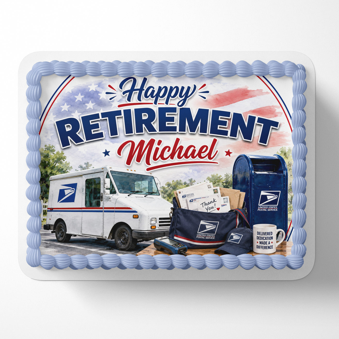 USPS Happy Retirement Edible Cake Image - Edible Cake Topper Birthday Cake Decoration