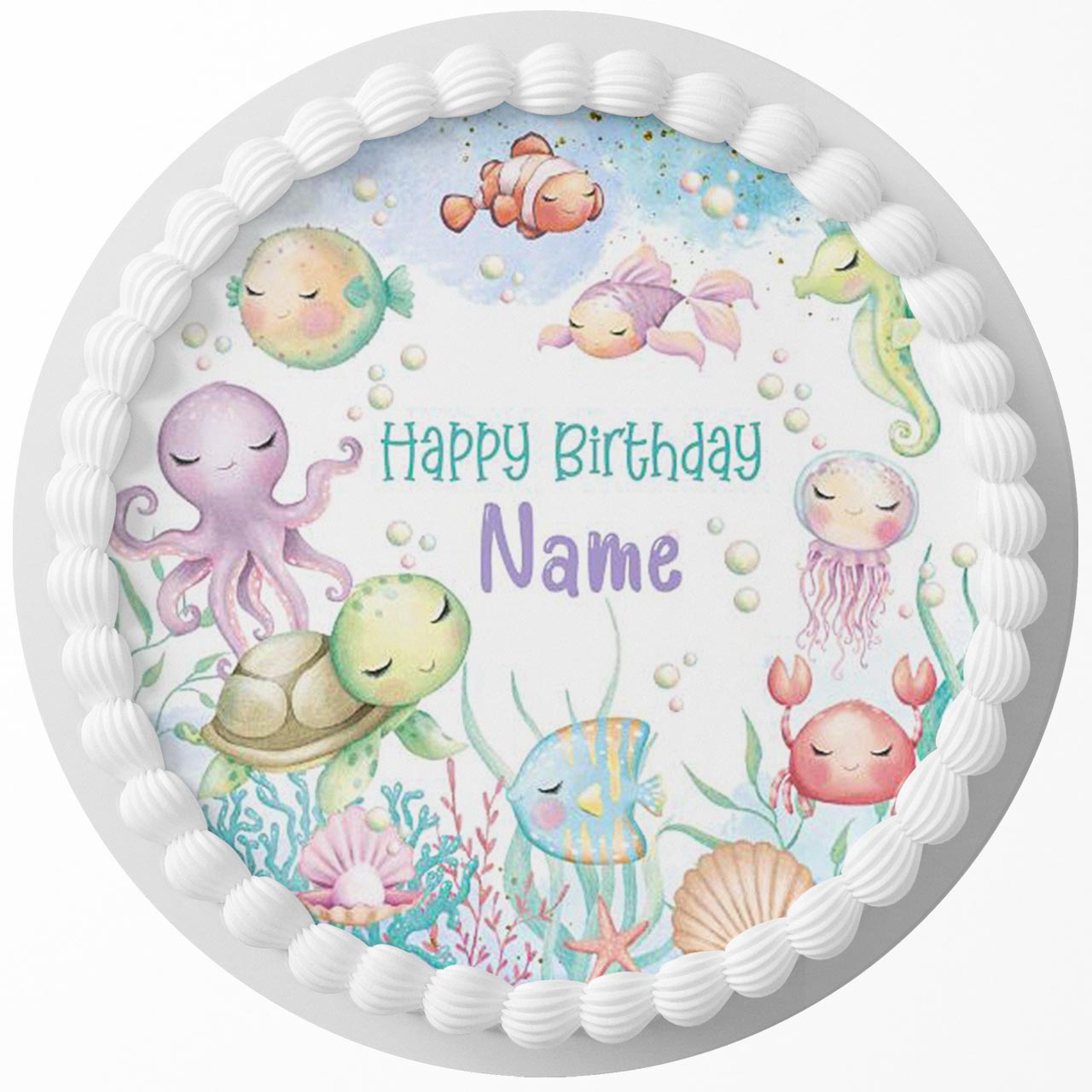 Under the Sea Sleeping Animals Round – Icing Sheet Birthday - Personalized Edible Cake Topper | Custom Icing Sheet | Birthday Cake Decoration